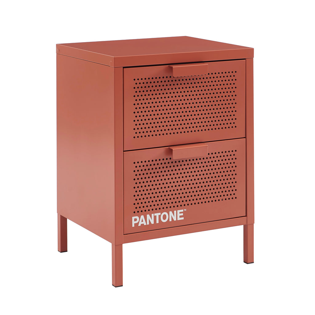 Table De Chevet - Métal - Terracotta - Double Tiroirs
