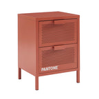 Table De Chevet - Métal - Terracotta - Double Tiroirs