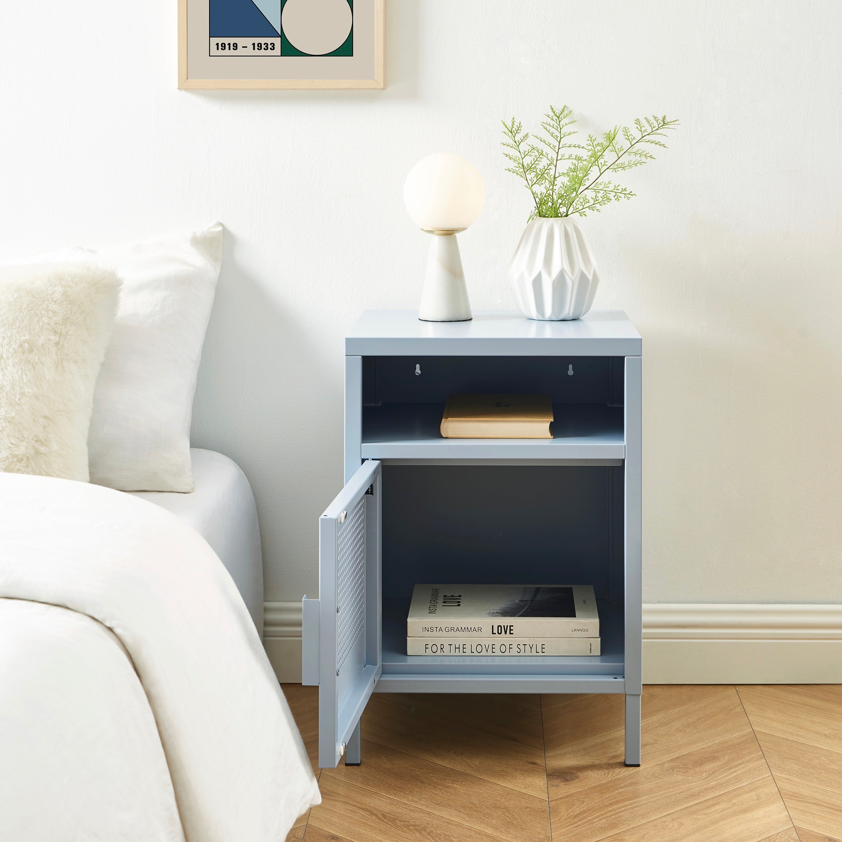 Table De Chevet - Métal - Gris Bleu