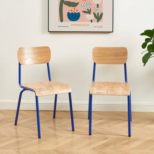 Lot De 2 Chaises - Bleu Électrique Placage Frêne - Pieds Métal