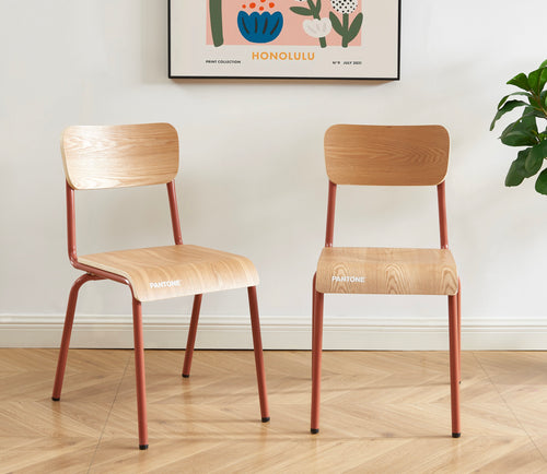 Lot De 2 Chaises - Terracotta Et Placage Frêne - Pieds Métal