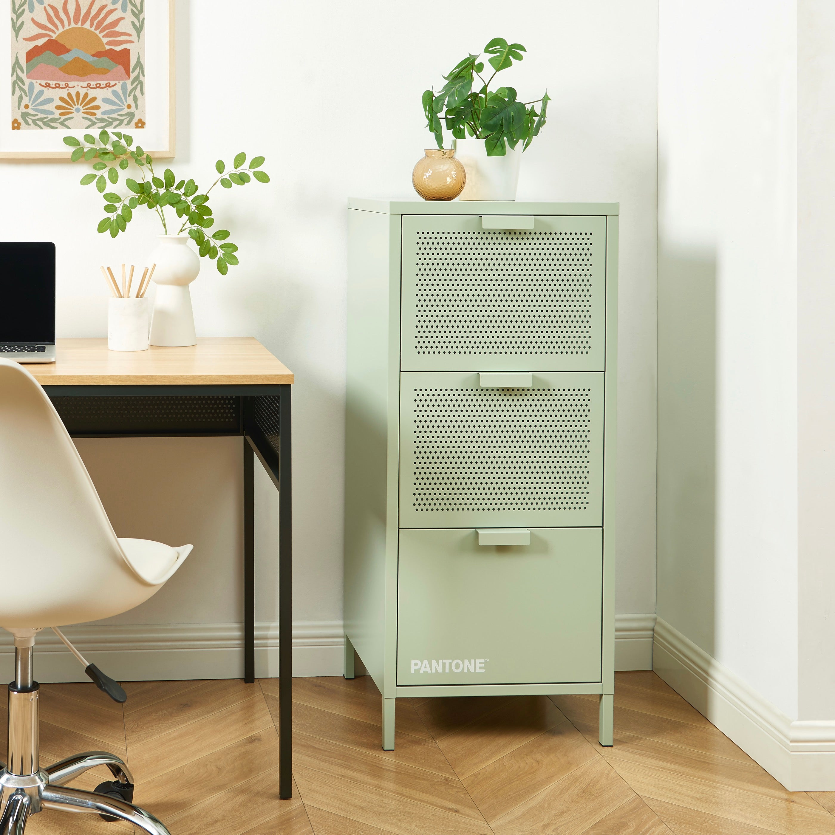 Office Unit - Metal - Almond Green - 3 Drawers