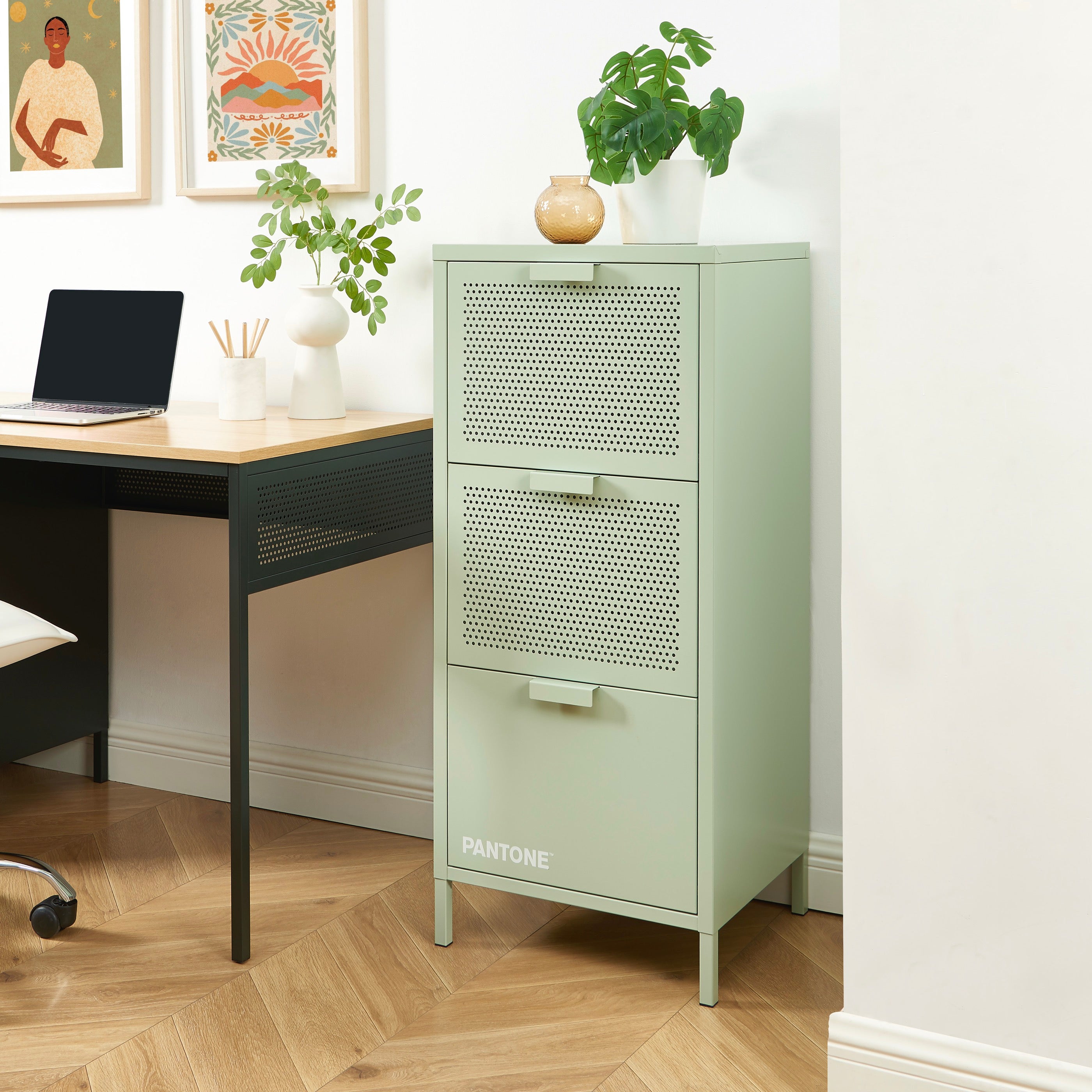Office Unit - Metal - Almond Green - 3 Drawers