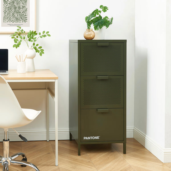 Caisson De Bureau - Métal - Vert Olive - 3 Tiroirs