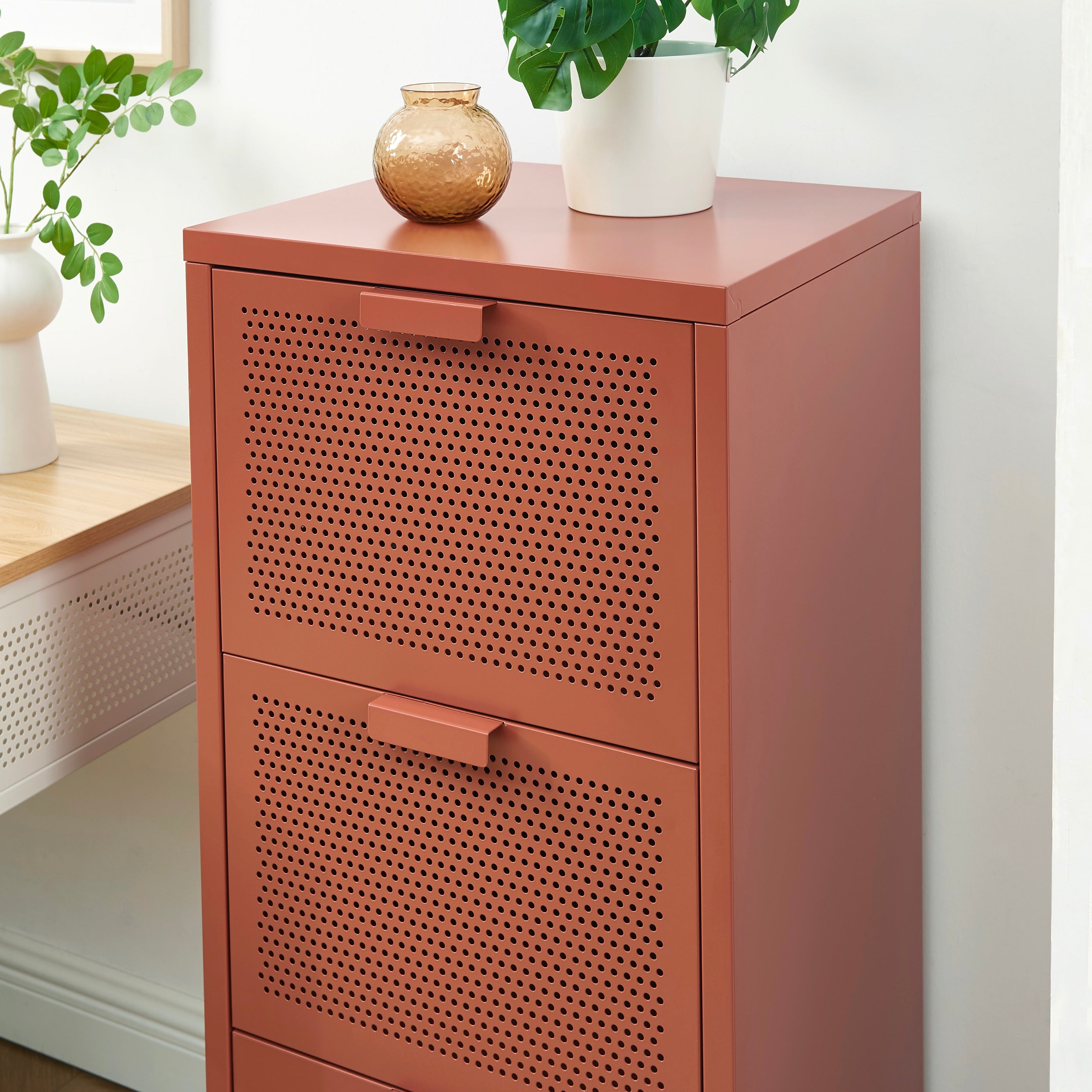 Caisson De Bureau - Métal - Terracotta - 3 Tiroirs