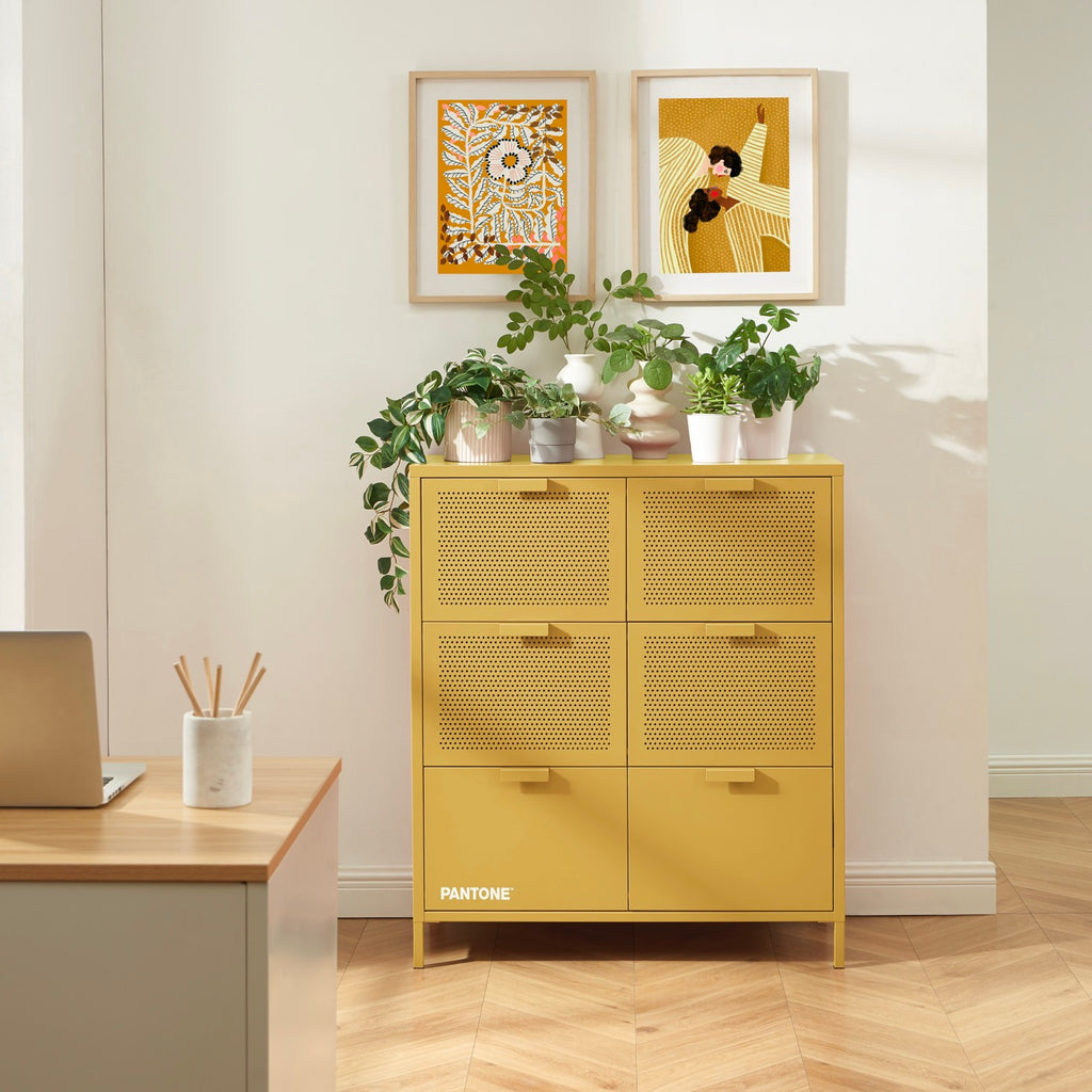 Commode - Métal - Jaune Moutarde - 6 Tiroirs