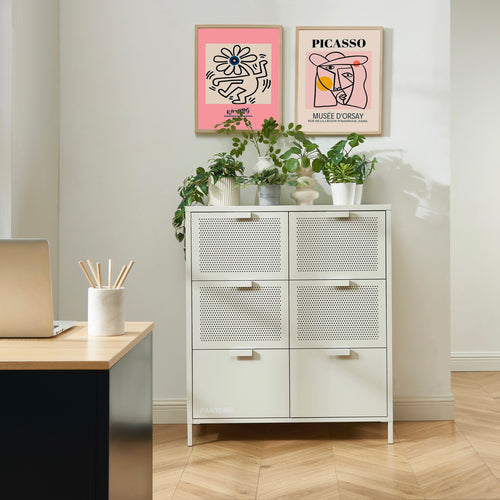 Commode - Métal - Beige Sable - 6 Tiroirs