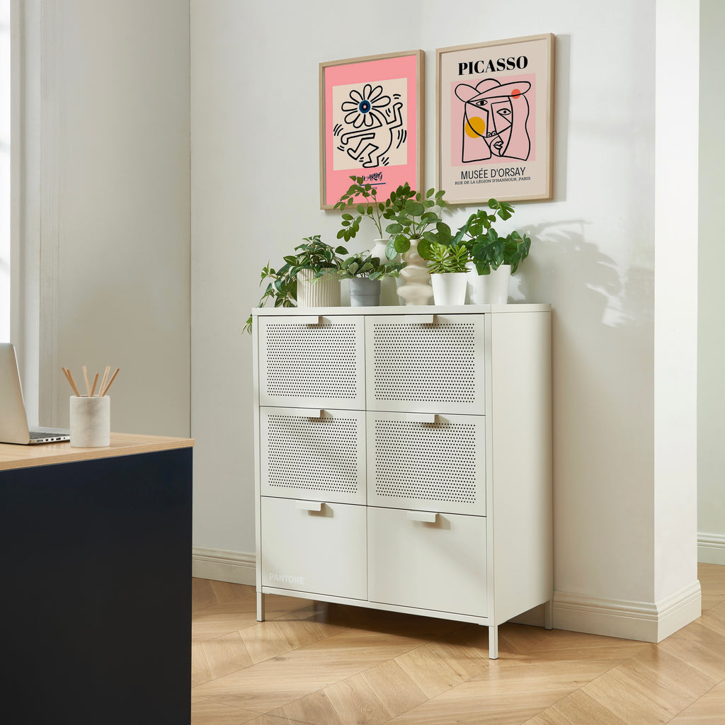 Commode - Métal - Beige Sable - 6 Tiroirs