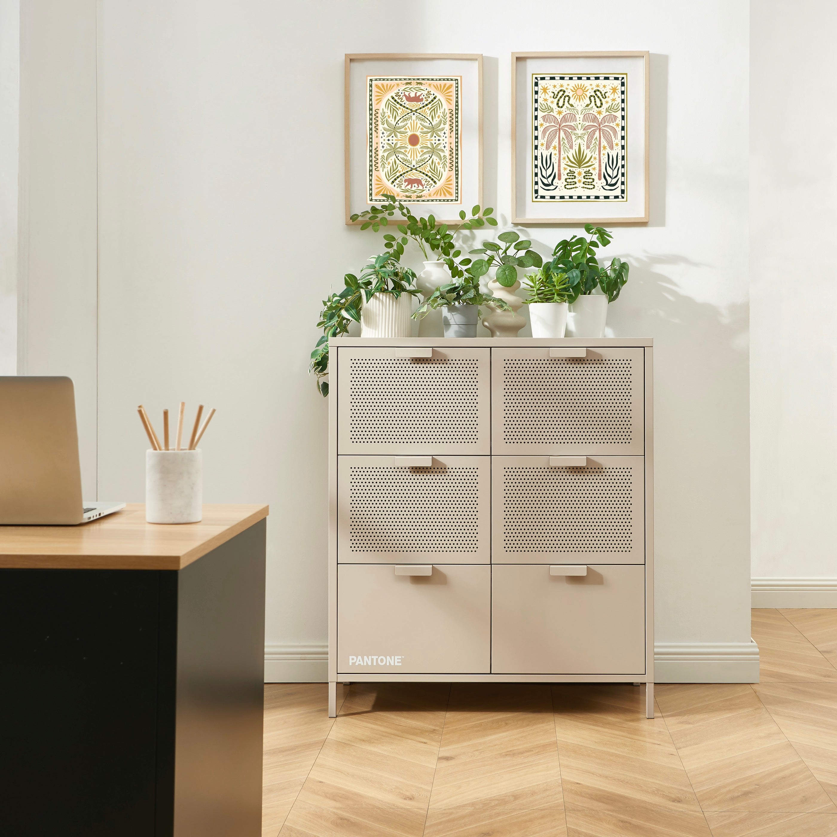 Chest of drawers - Metal - Taupe - 6 Drawers
