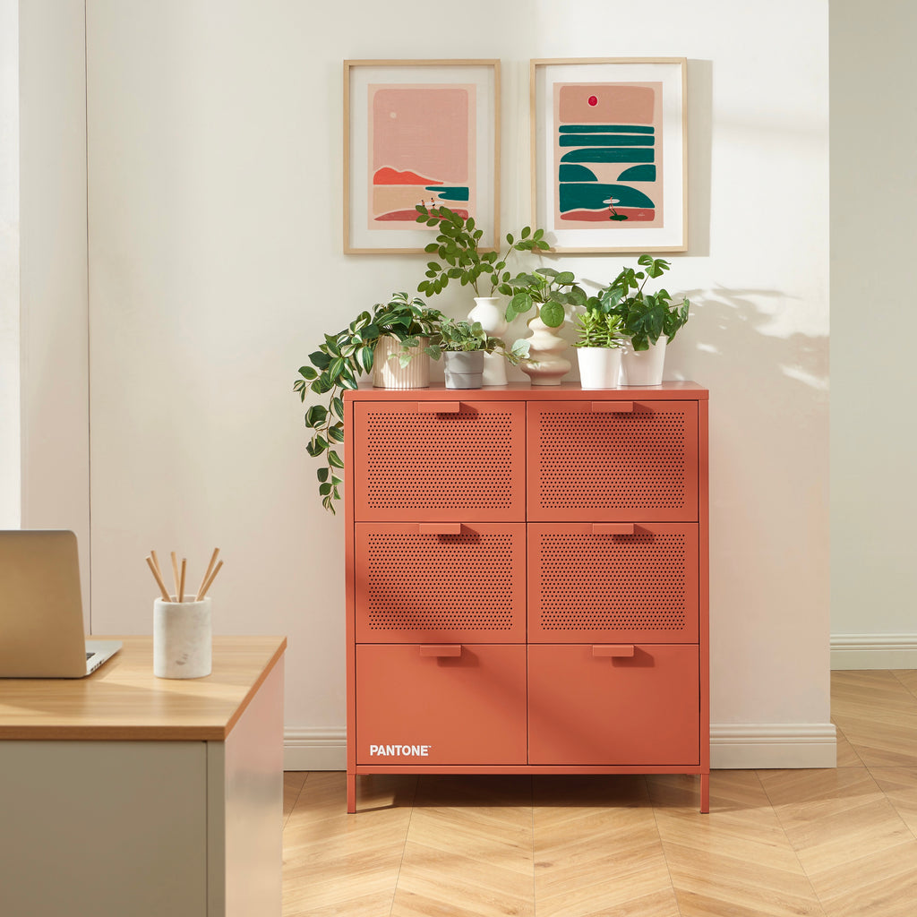 Chest of drawers - Metal - Terracotta - 6 Drawers