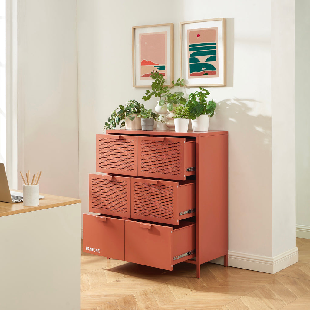Chest of drawers - Metal - Terracotta - 6 Drawers