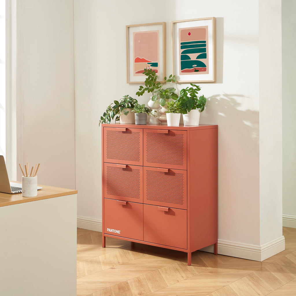 Chest of drawers - Metal - Terracotta - 6 Drawers