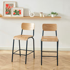 Lot 2 Chaises De Bar - Bleu Nuit Et Placage Frêne - Pieds Métal