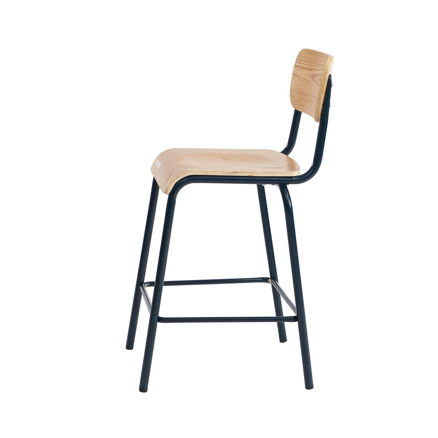 Lot 2 Chaises De Bar - Bleu Nuit Et Placage Frêne - Pieds Métal