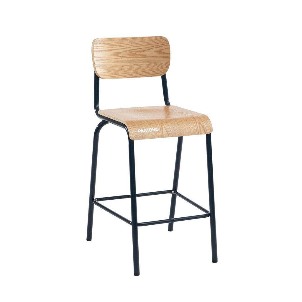 Lot 2 Chaises De Bar - Bleu Nuit Et Placage Frêne - Pieds Métal