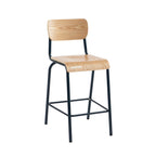 Lot 2 Chaises De Bar - Bleu Nuit Et Placage Frêne - Pieds Métal