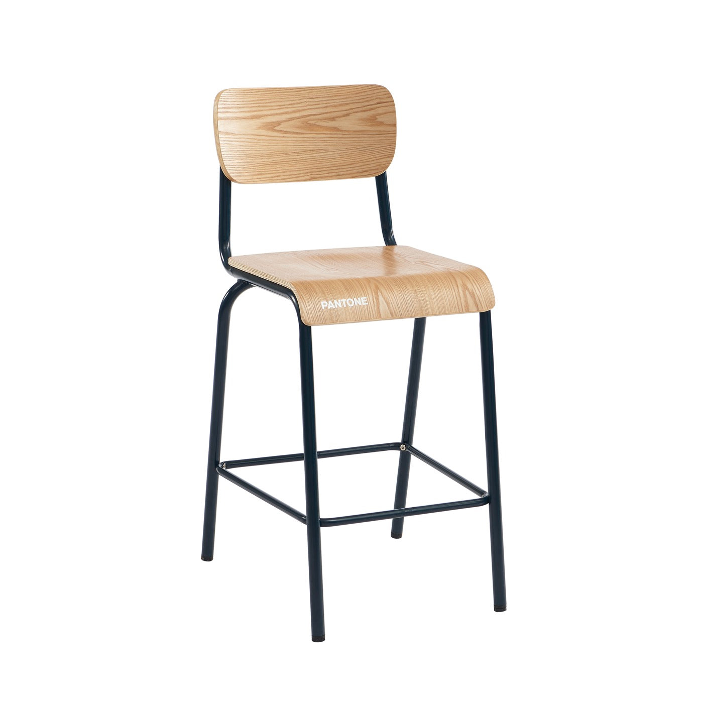 Lot 2 Chaises De Bar - Bleu Nuit Et Placage Frêne - Pieds Métal