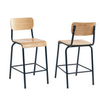 Lot 2 Chaises De Bar - Bleu Nuit Et Placage Frêne - Pieds Métal