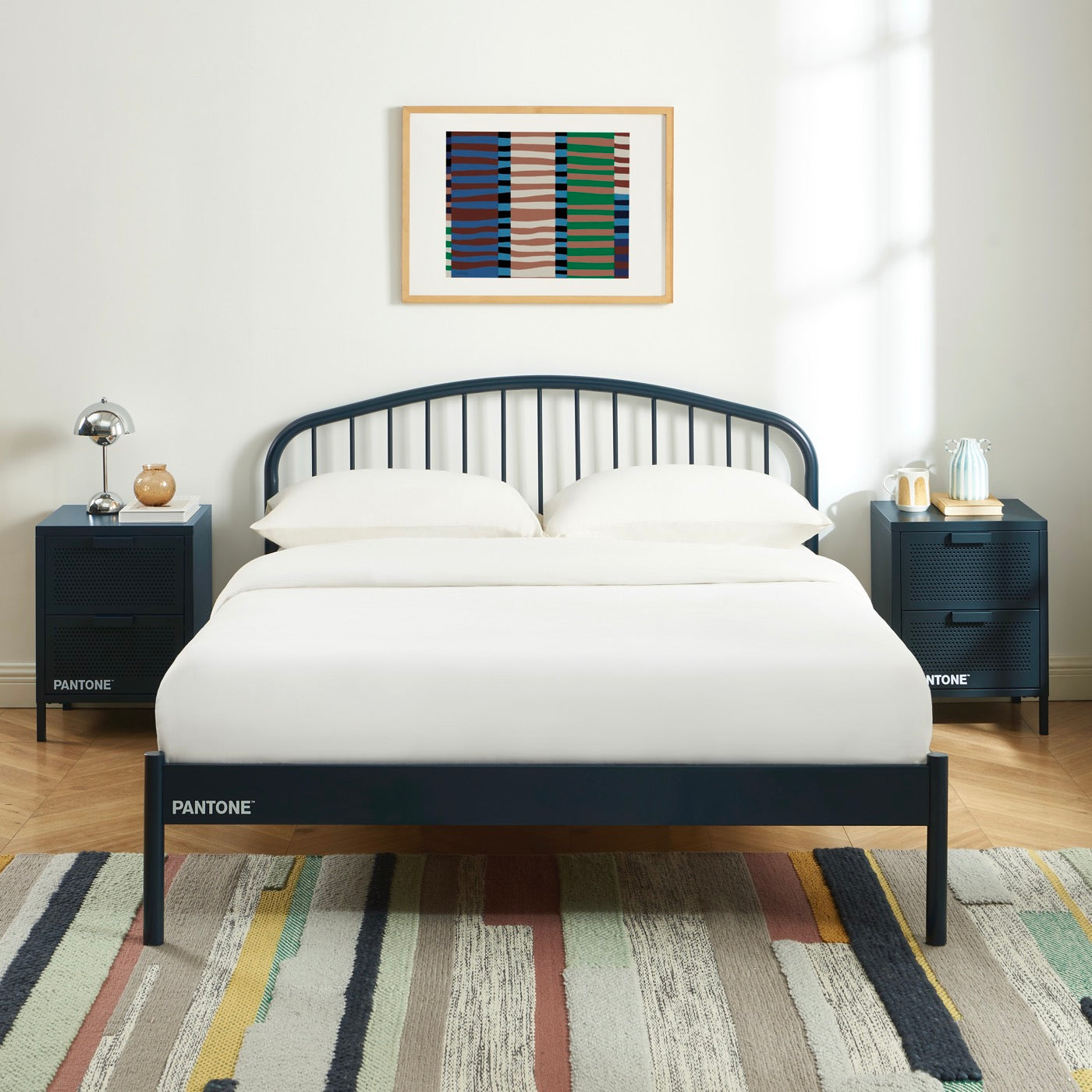140x190 bed - Metal - Night Blue - Box spring included