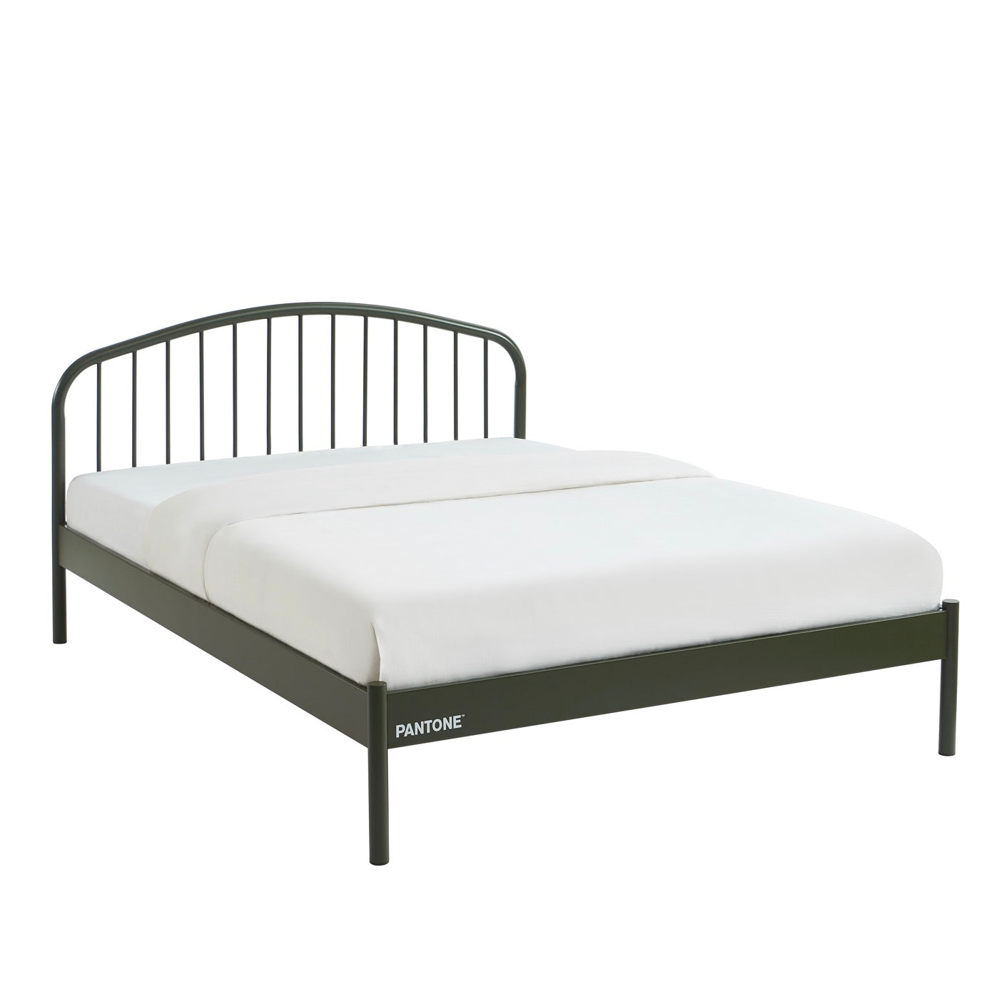 140x190 bed - Metal - Olive Green - Box spring included