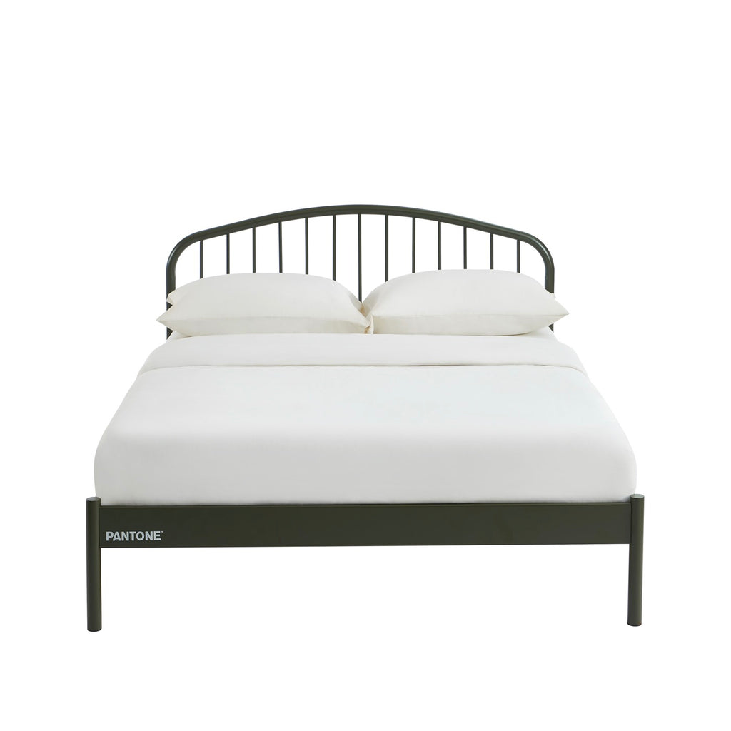 140x190 bed - Metal - Olive Green - Box spring included