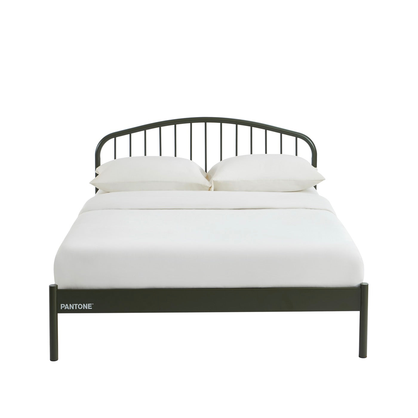 140x190 bed - Metal - Olive Green - Box spring included