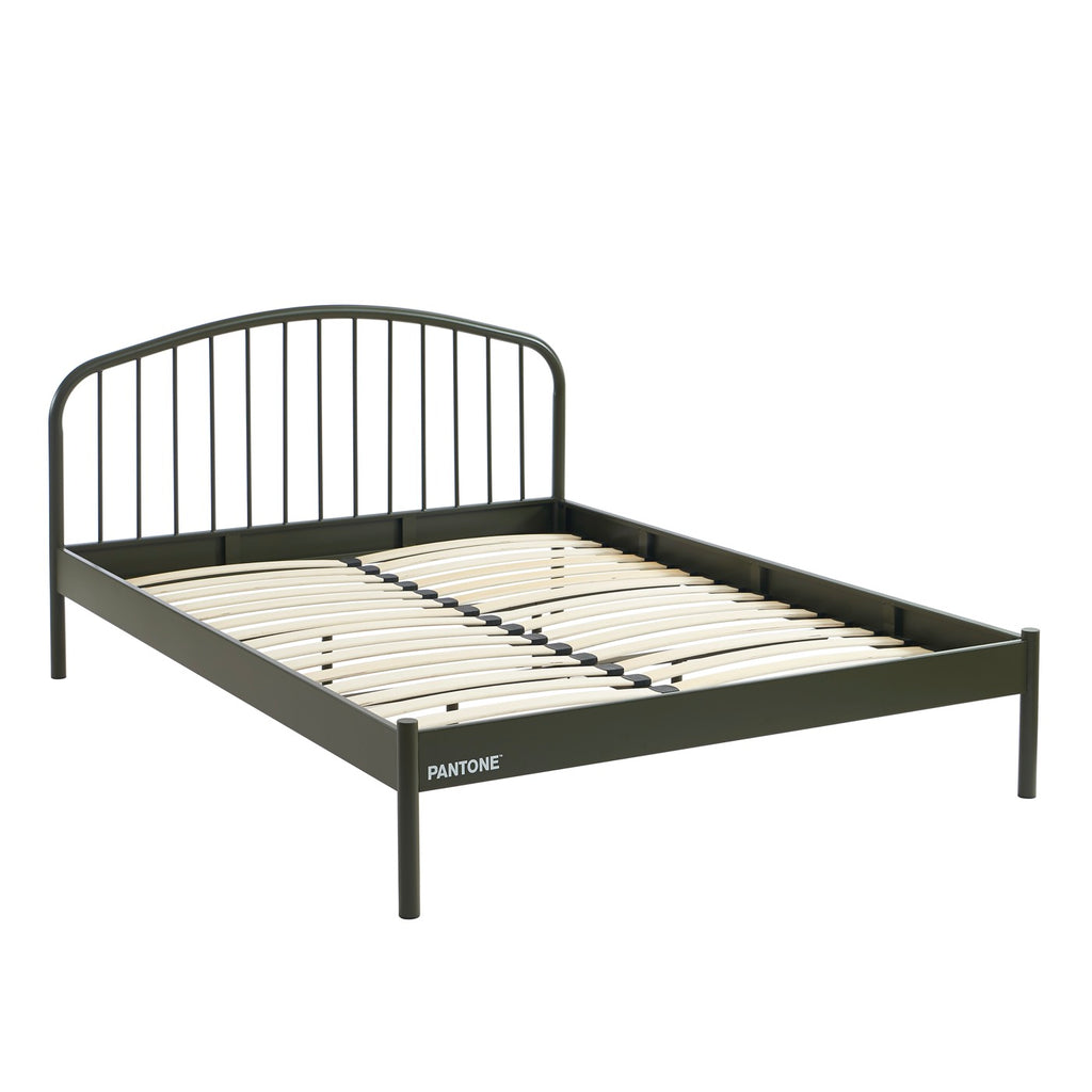 140x190 bed - Metal - Olive Green - Box spring included