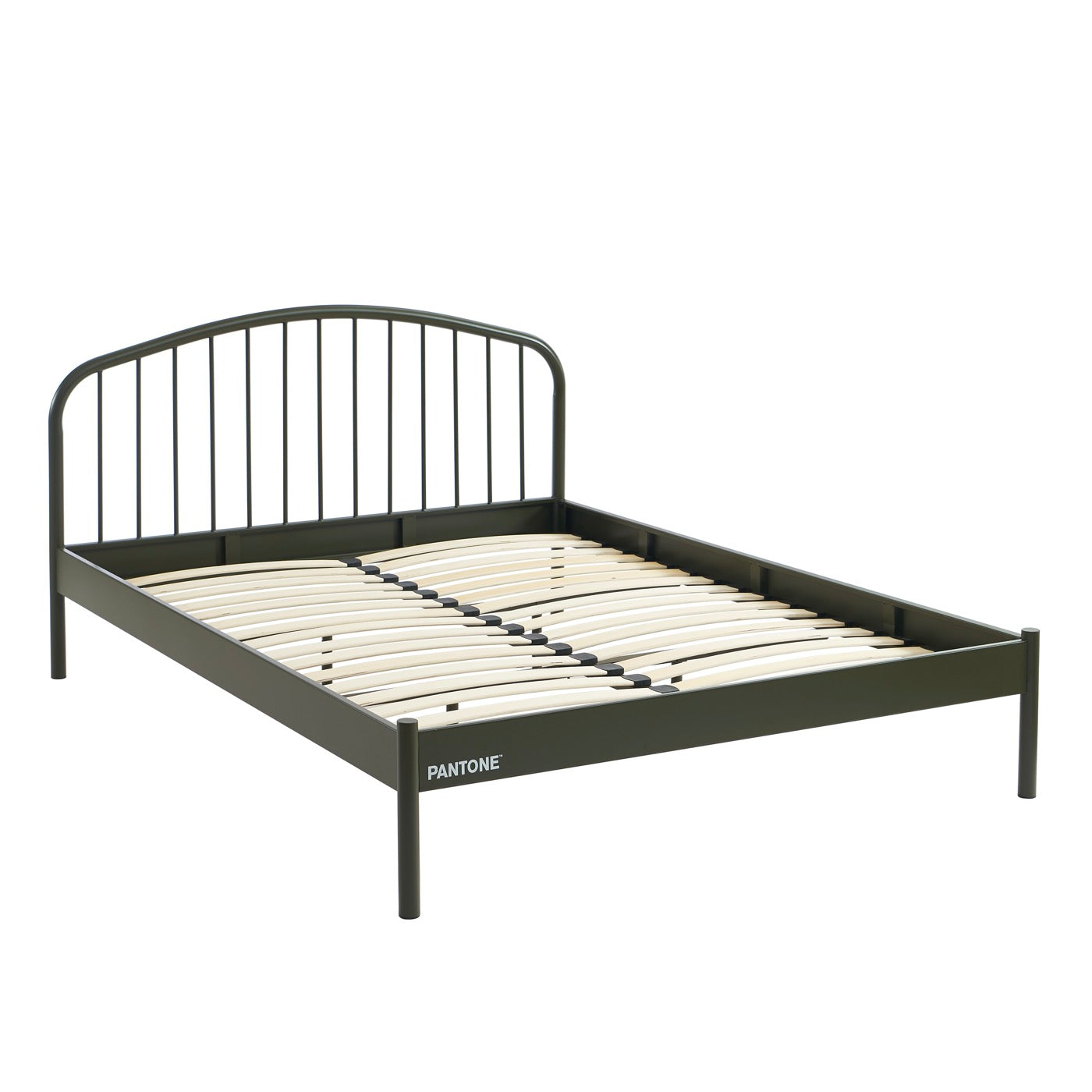 140x190 bed - Metal - Olive Green - Box spring included