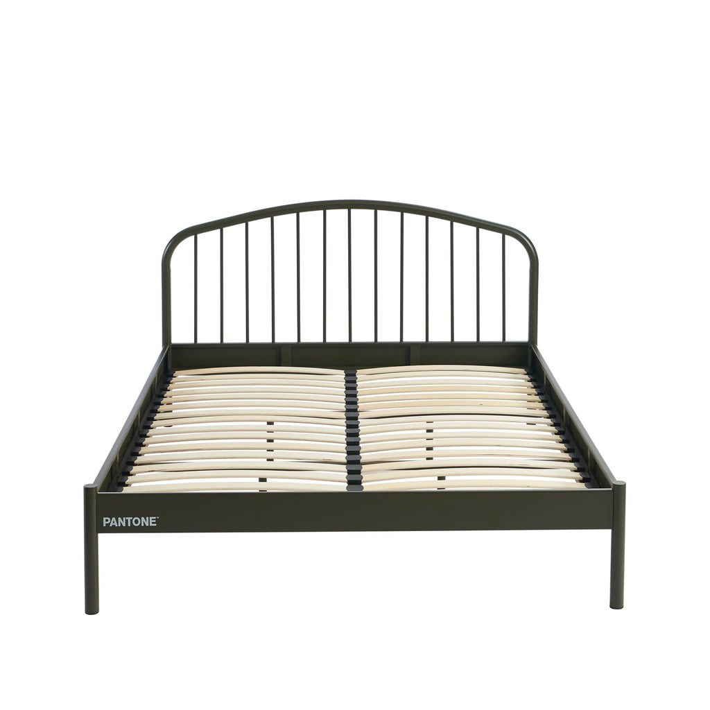 140x190 bed - Metal - Olive Green - Box spring included