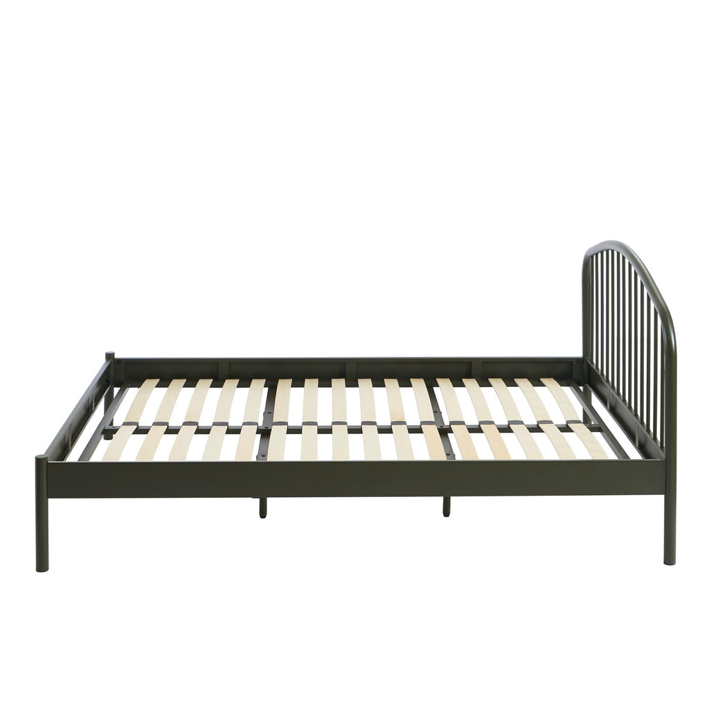 140x190 bed - Metal - Olive Green - Box spring included
