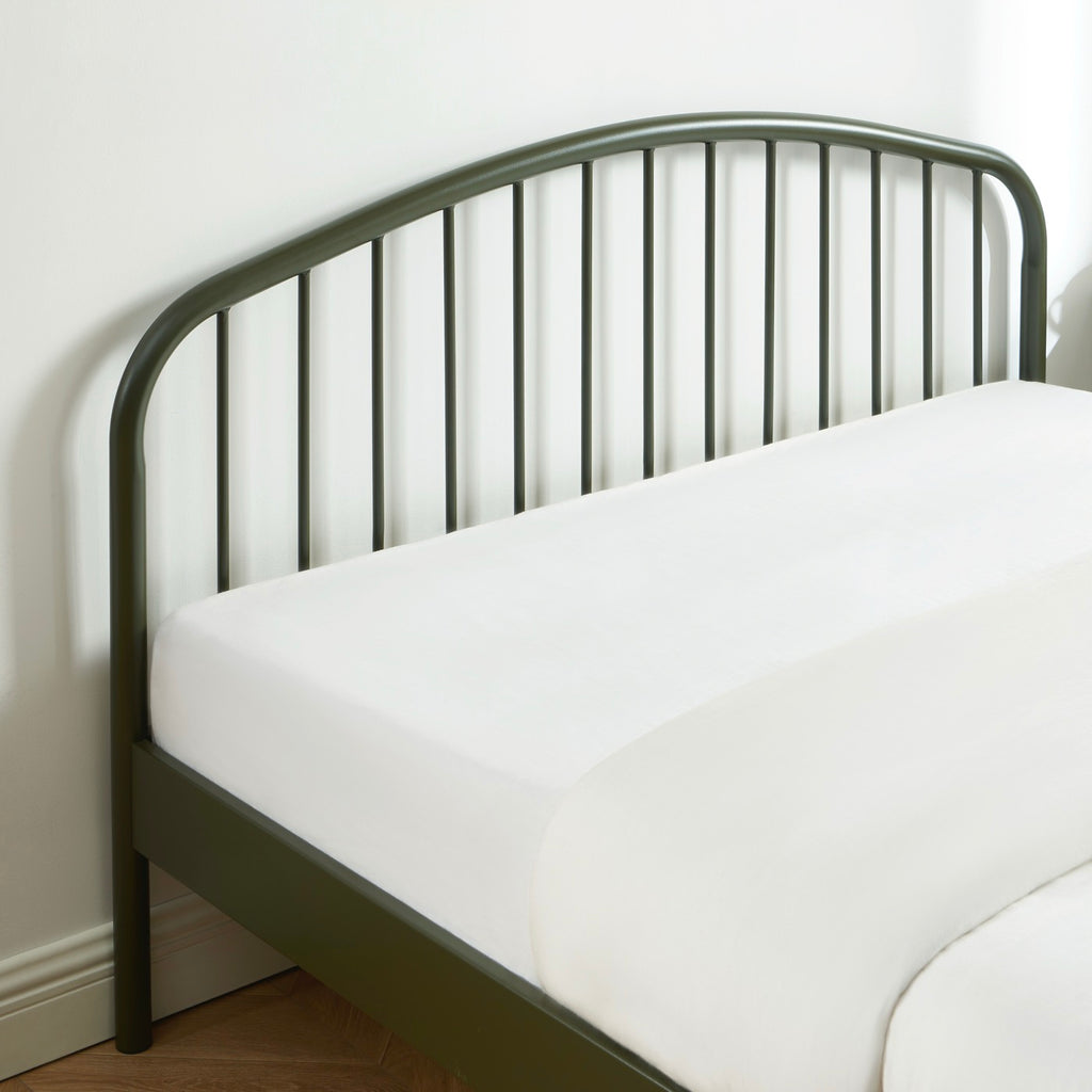 140x190 bed - Metal - Olive Green - Box spring included