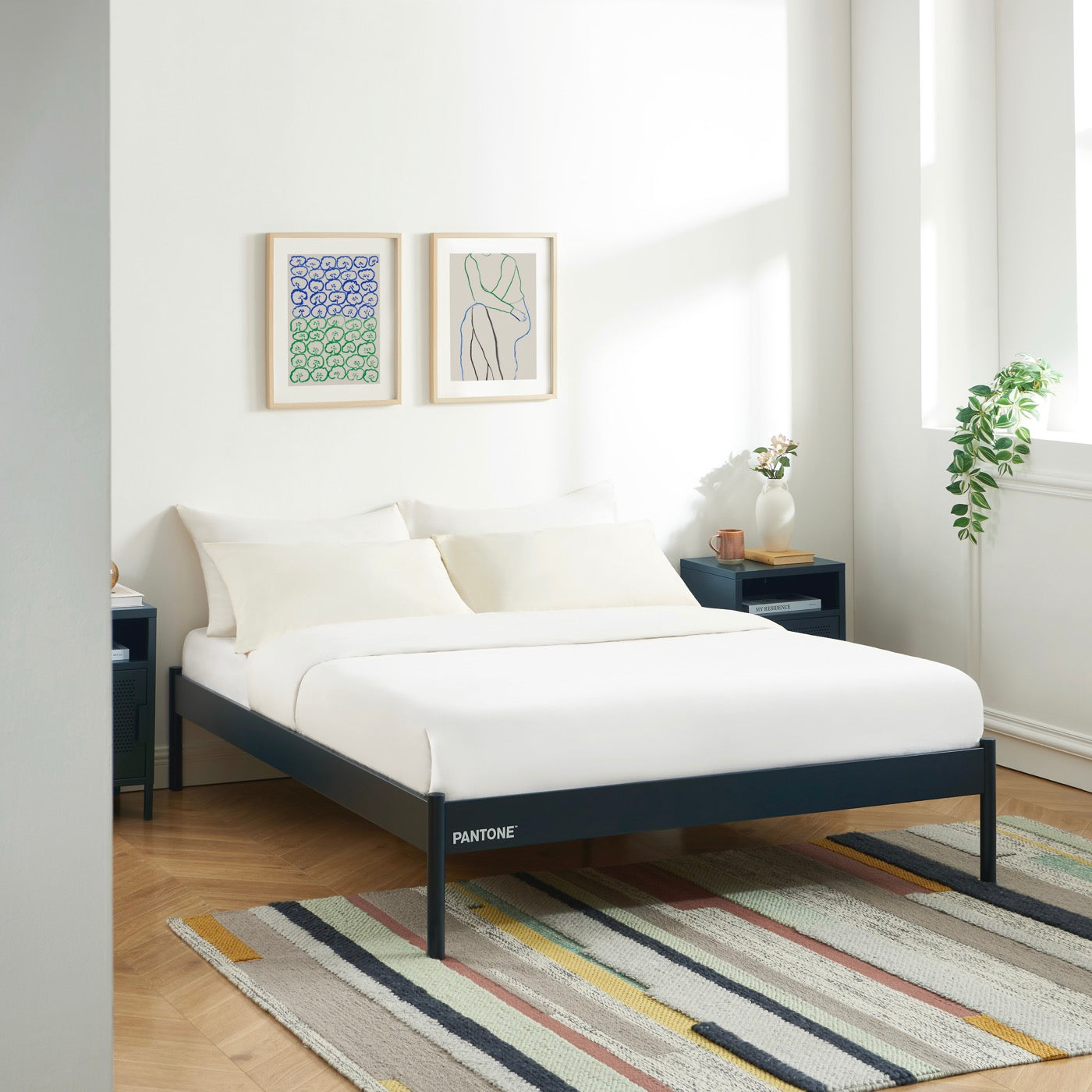 Lit 140x190 - Métal - Bleu Nuit - Sommier Inclus