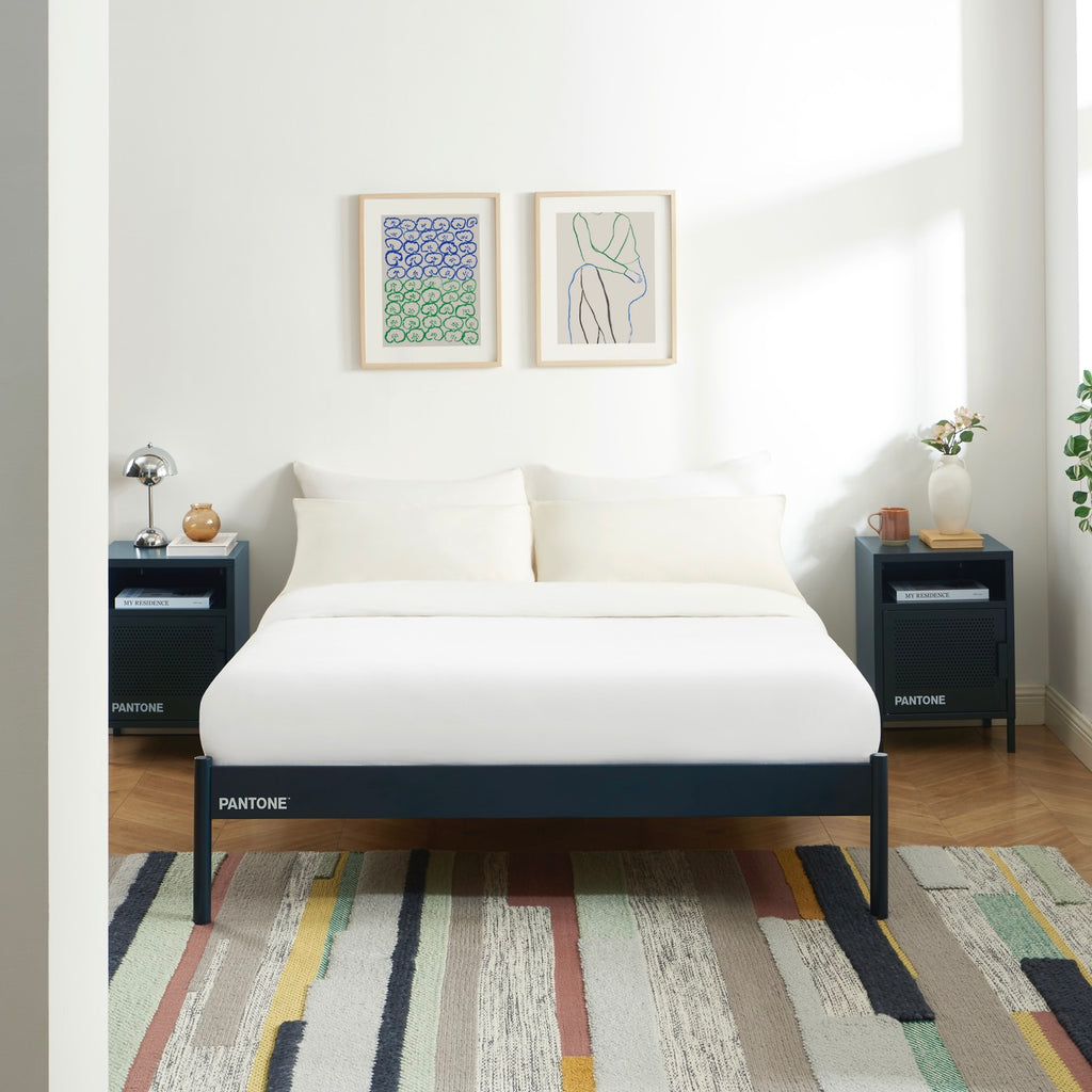 Lit 140x190 - Métal - Bleu Nuit - Sommier Inclus