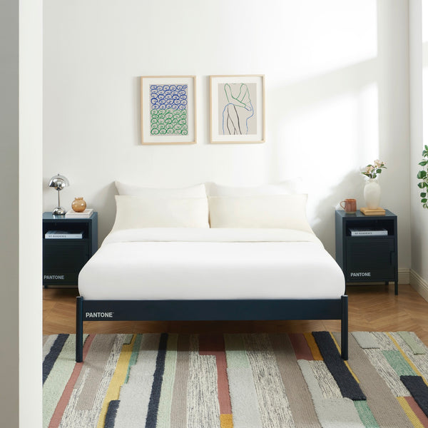Lit 140x190 - Métal - Bleu Nuit - Sommier Inclus
