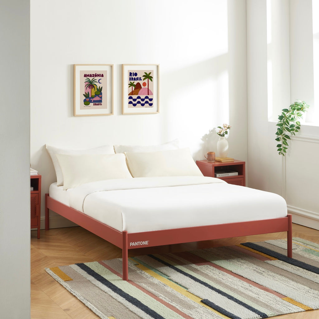 140x190 bed - Metal - Terracotta - Box spring included