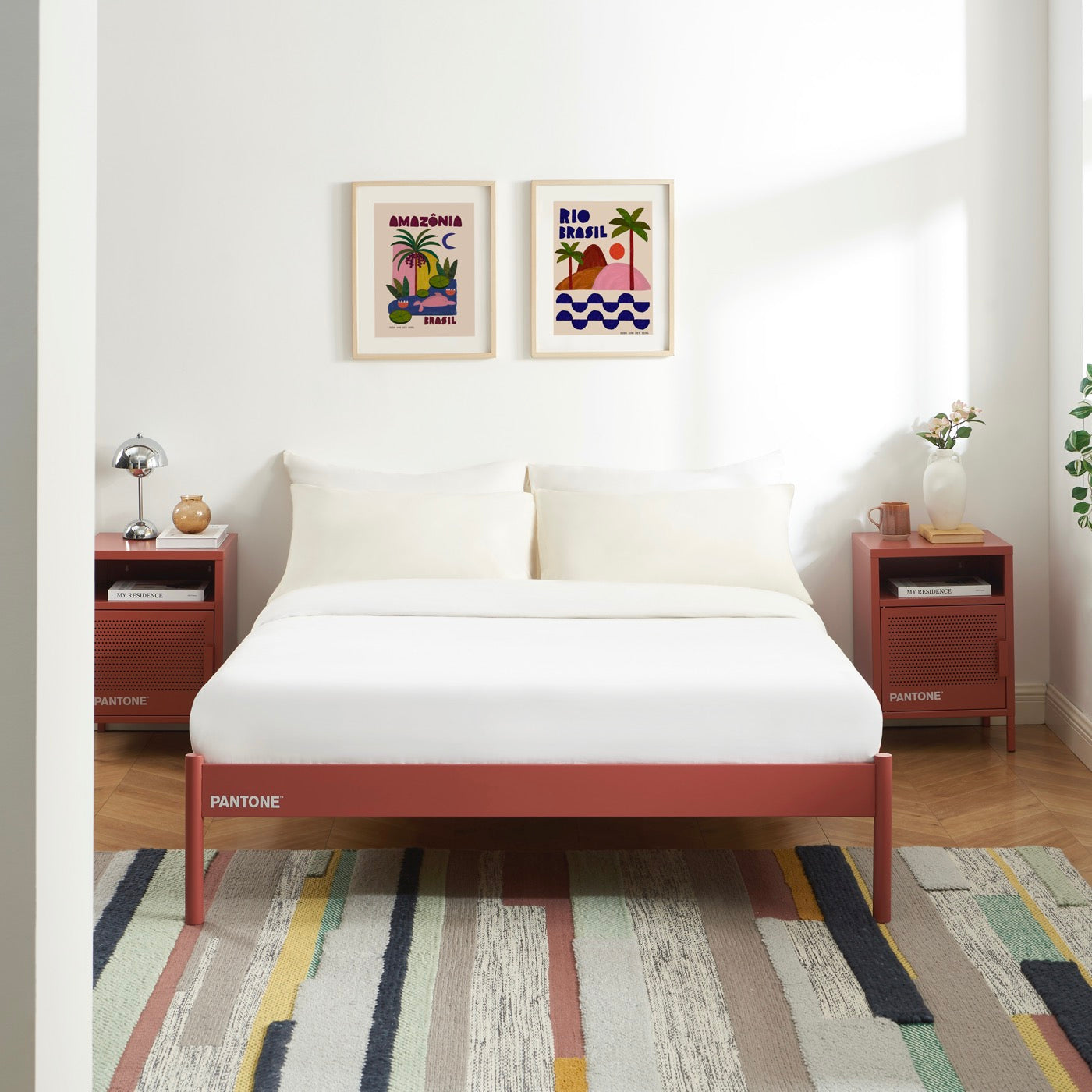140x190 bed - Metal - Terracotta - Box spring included