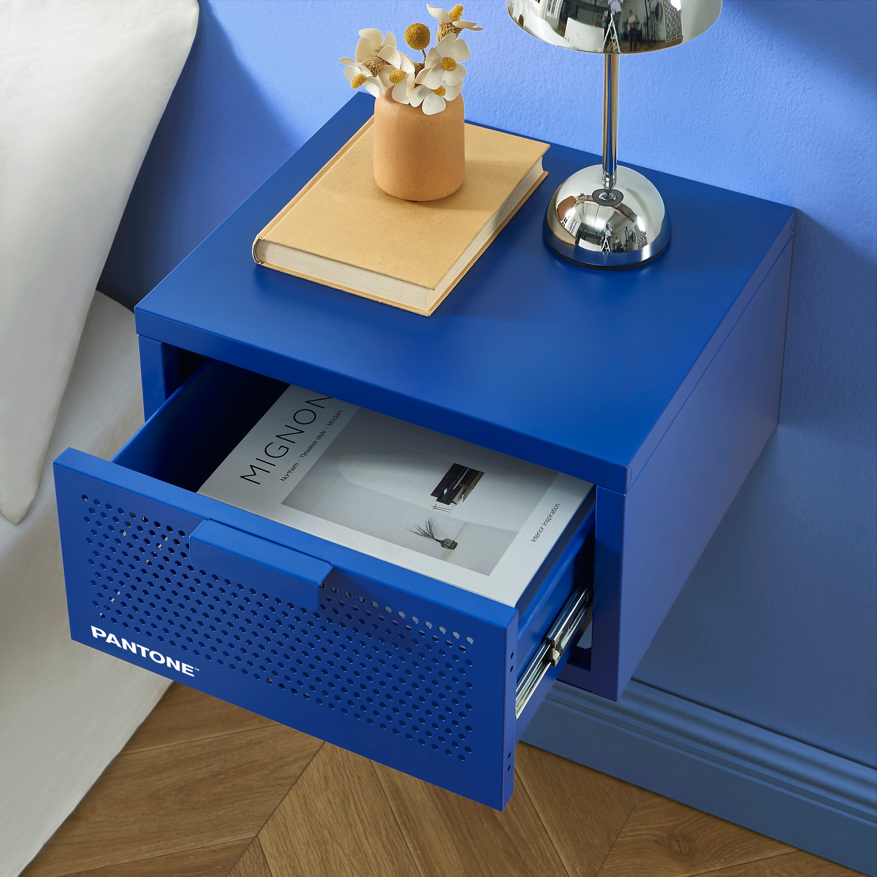 Wall Bedside Table - Metal - Electric Blue