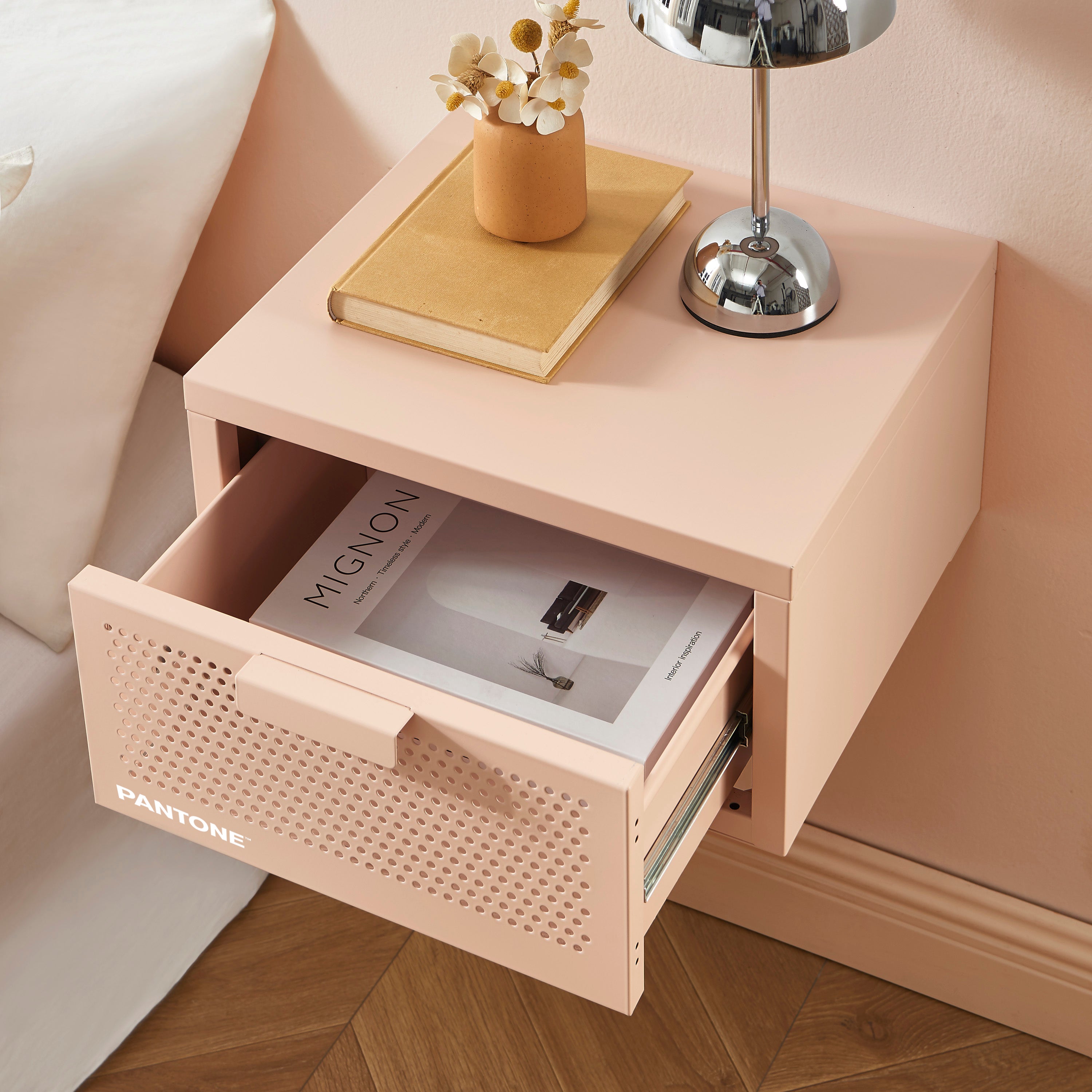 Wall Bedside Table - Metal - Blush Pink