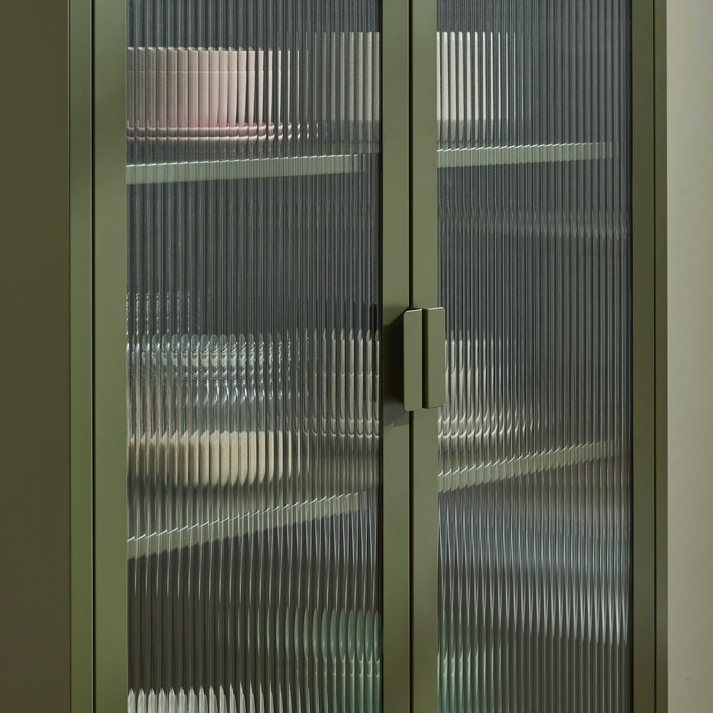 Fluted Glass And Metal Dresser - Olive Green