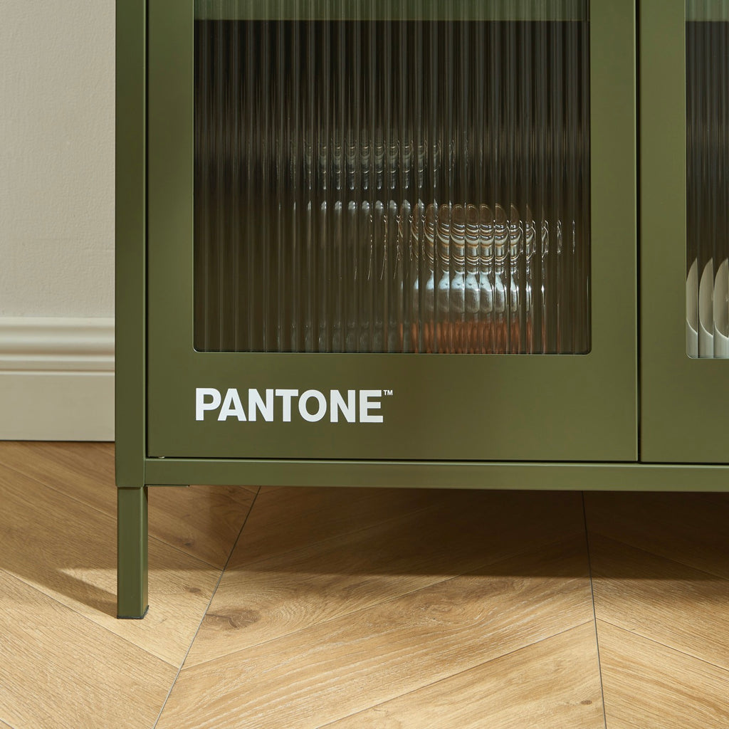 Fluted Glass And Metal Dresser - Olive Green
