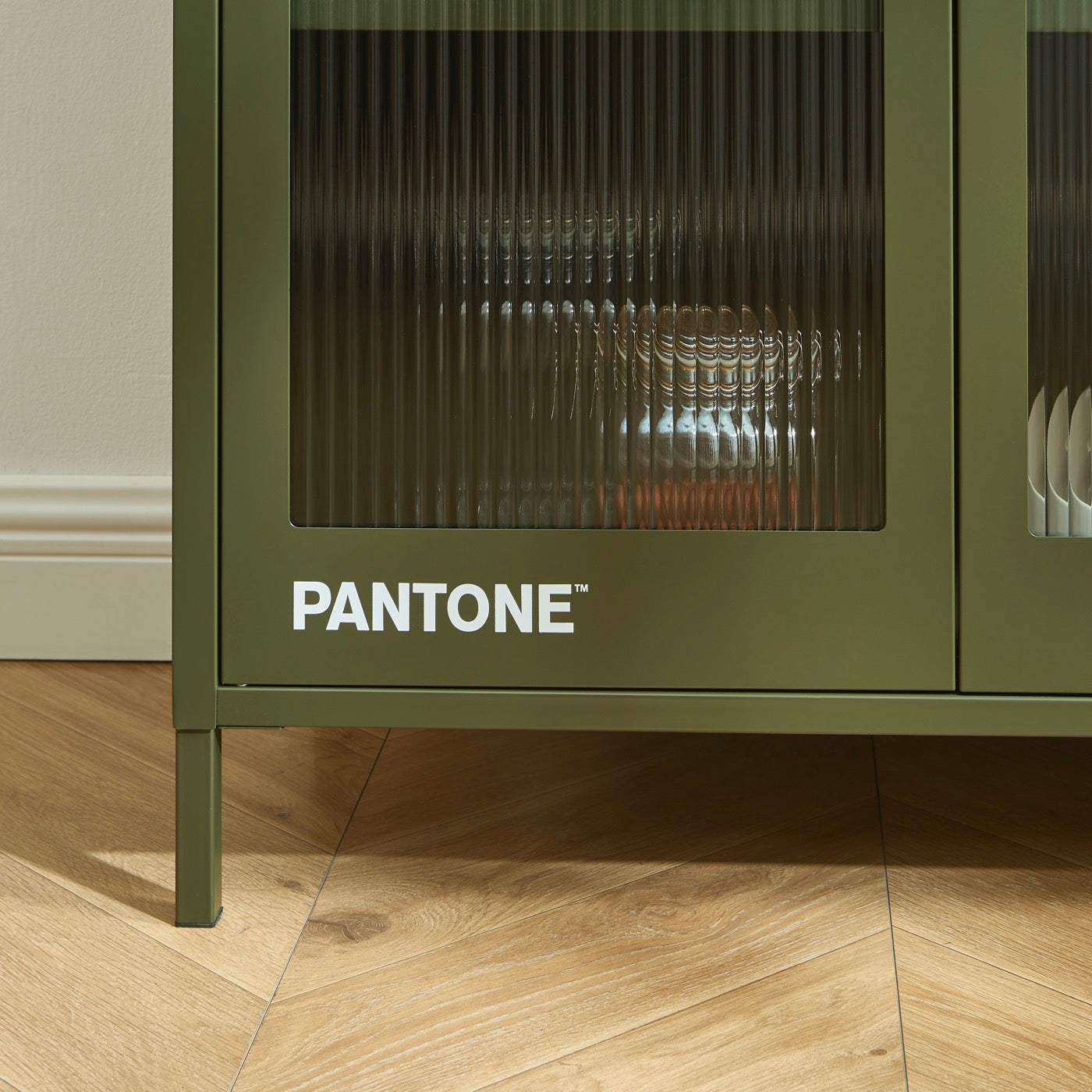 Fluted Glass And Metal Dresser - Olive Green