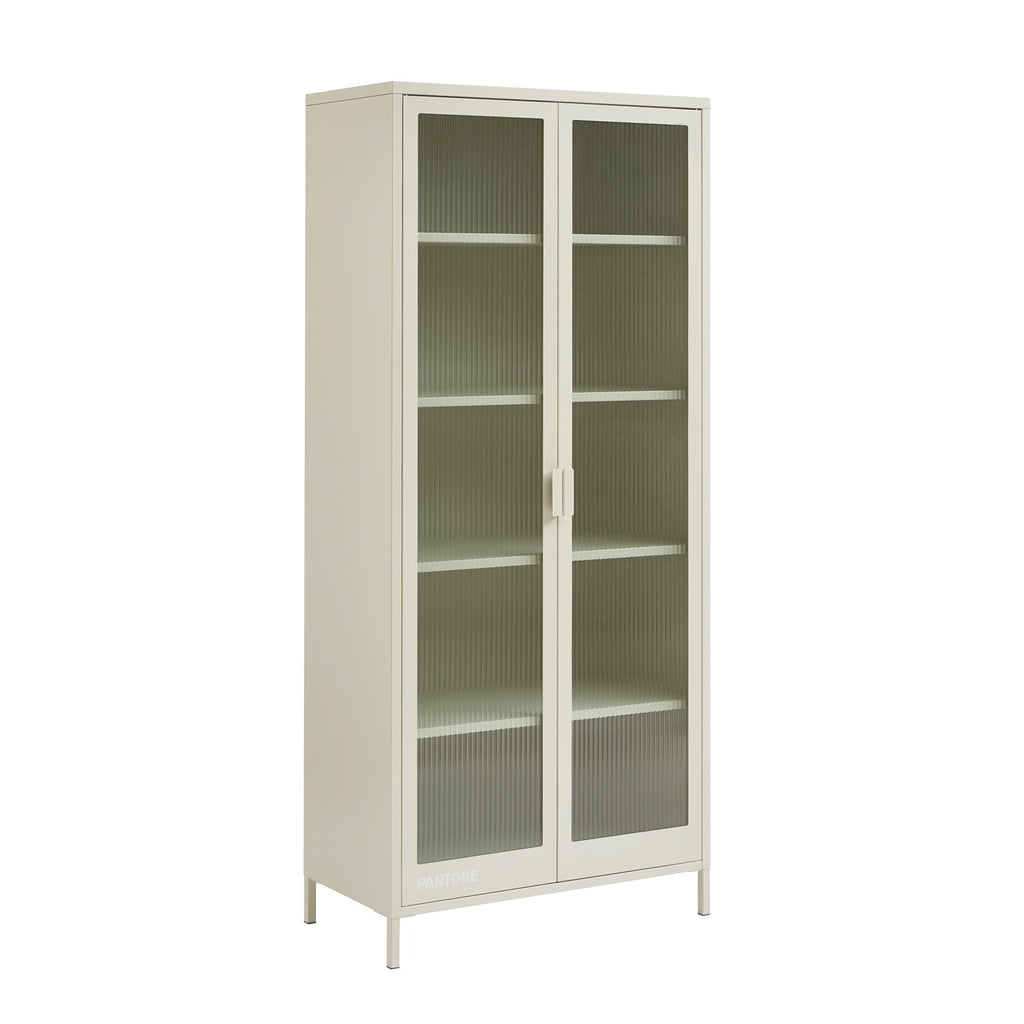 Fluted Glass and Metal Display Cabinet - Beige