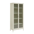Fluted Glass and Metal Display Cabinet - Beige