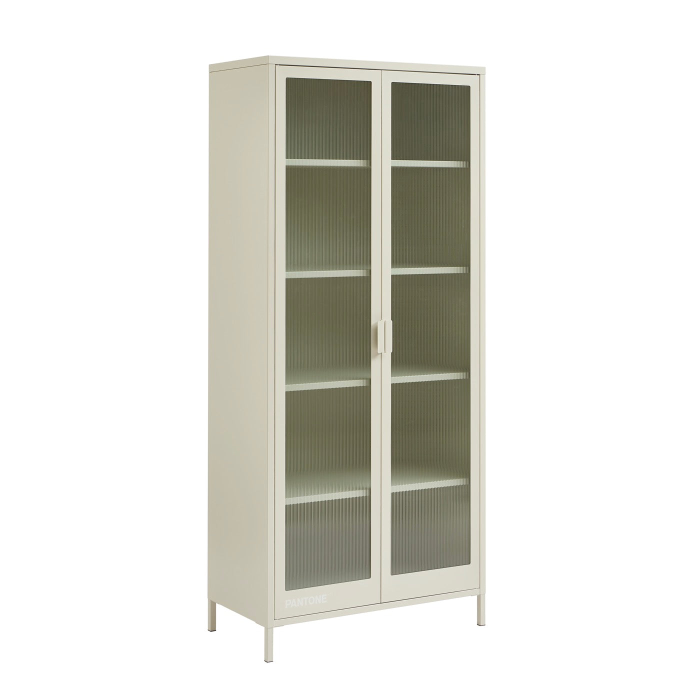 Fluted Glass and Metal Display Cabinet - Beige