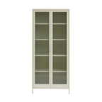 Fluted Glass and Metal Display Cabinet - Beige