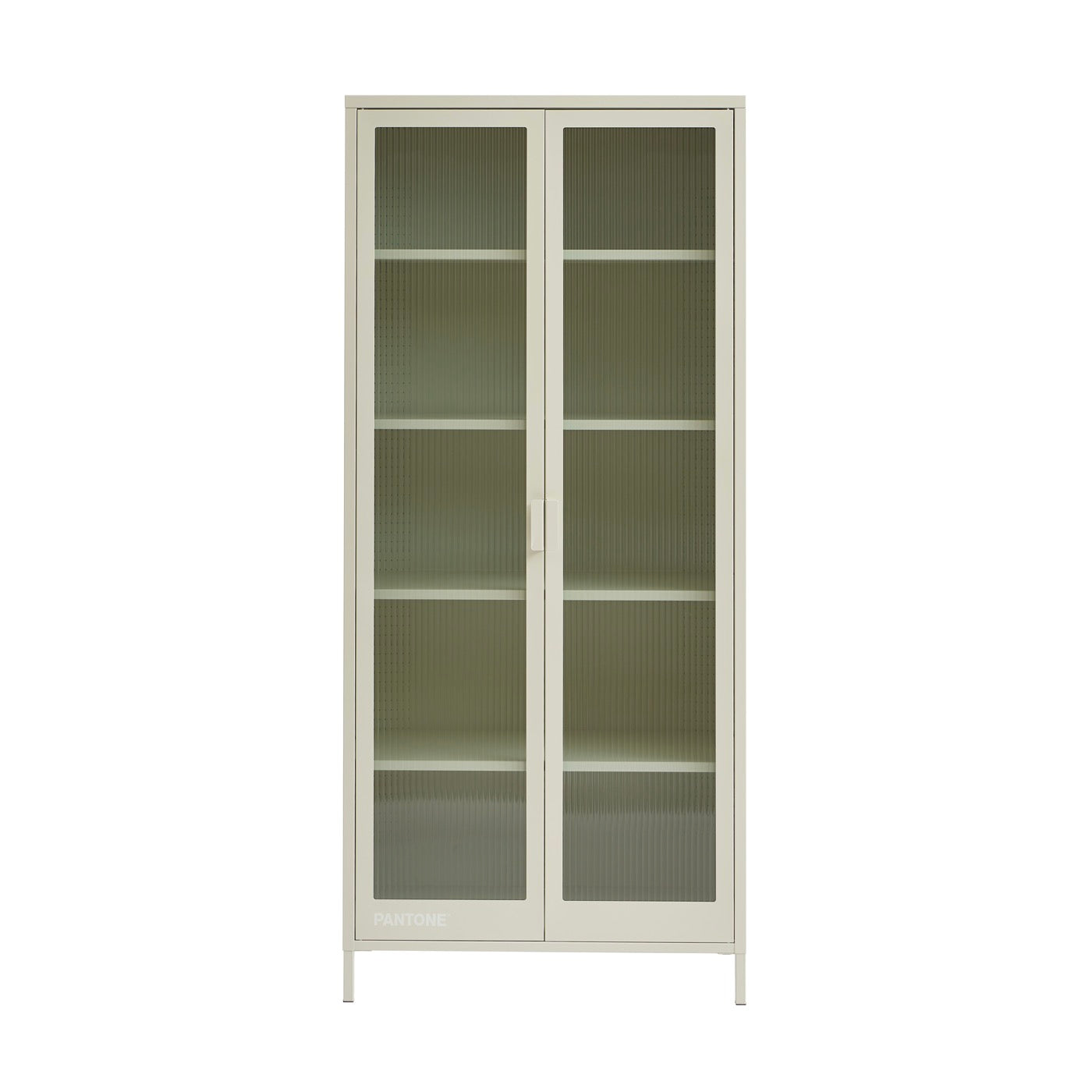Fluted Glass and Metal Display Cabinet - Beige