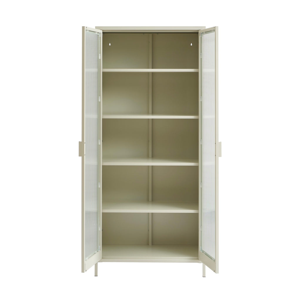 Fluted Glass and Metal Display Cabinet - Beige