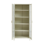 Fluted Glass and Metal Display Cabinet - Beige