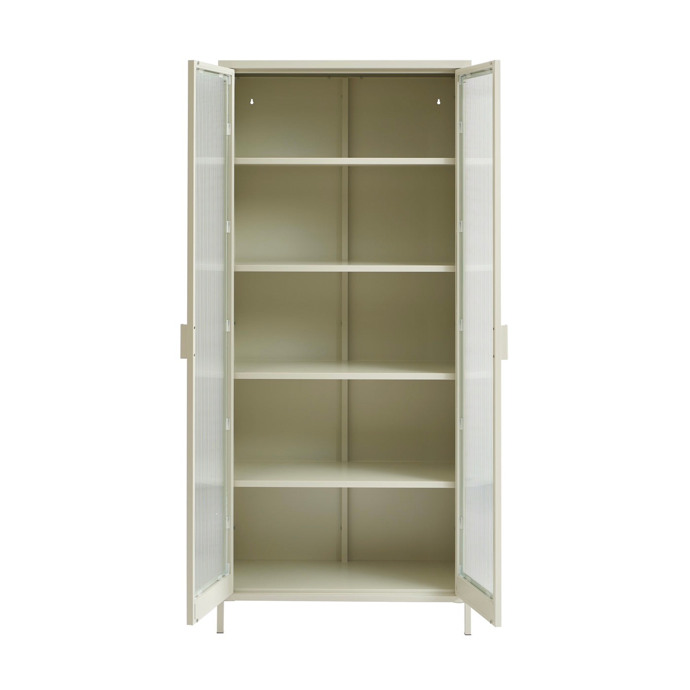 Fluted Glass and Metal Display Cabinet - Beige