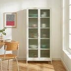 Fluted Glass and Metal Display Cabinet - Beige
